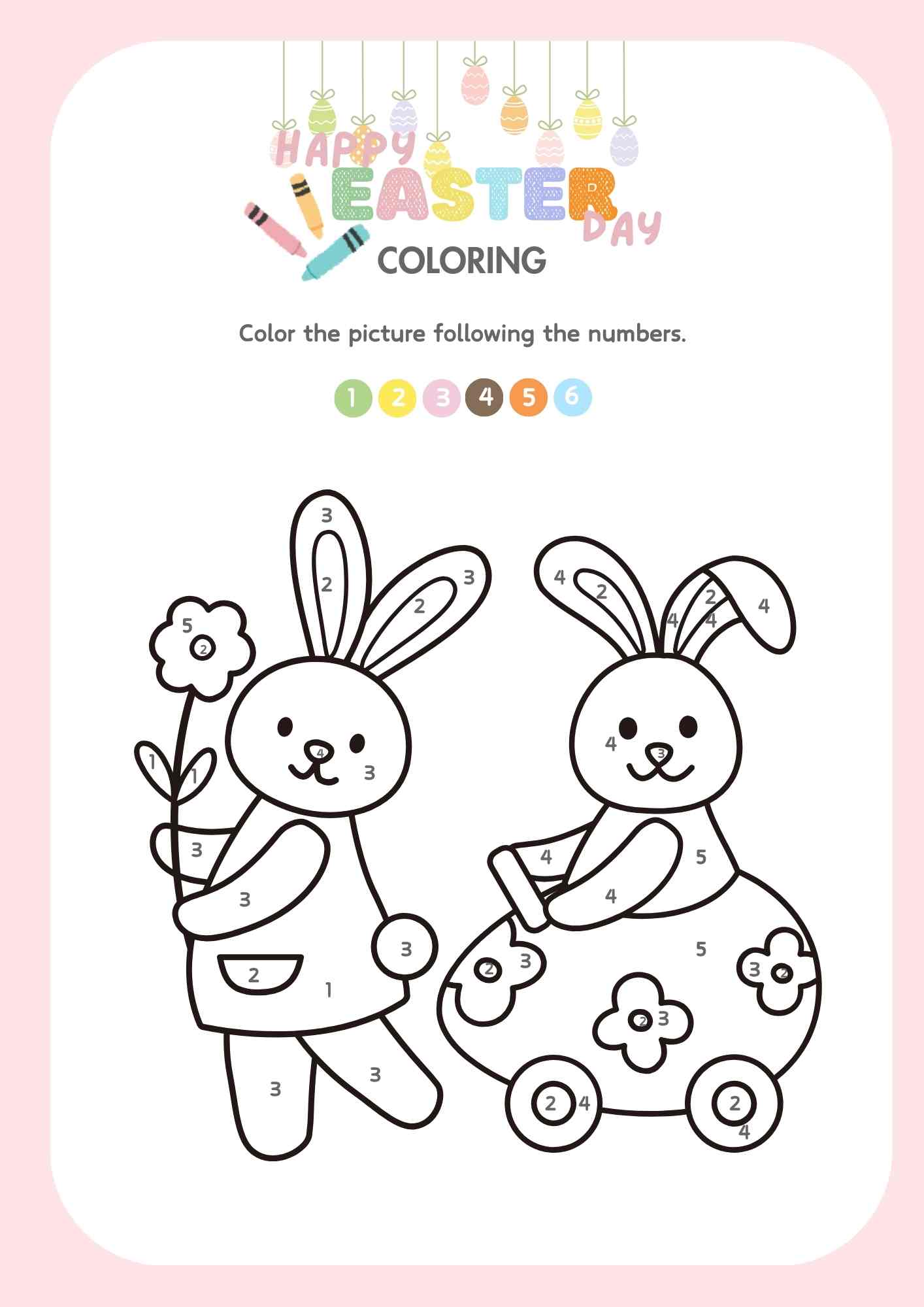 Easter Holiday Color by Number for Kids Free Printable PDF